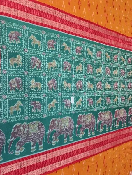 HAATHI SAVARI BANDHA SAREE-SEAGREEN