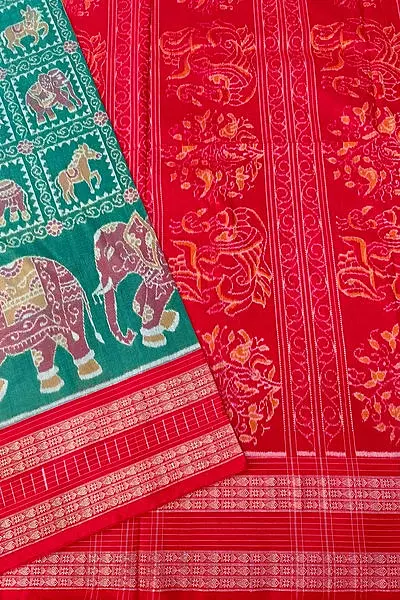 HAATHI SAVARI BANDHA SAREE-SEAGREEN