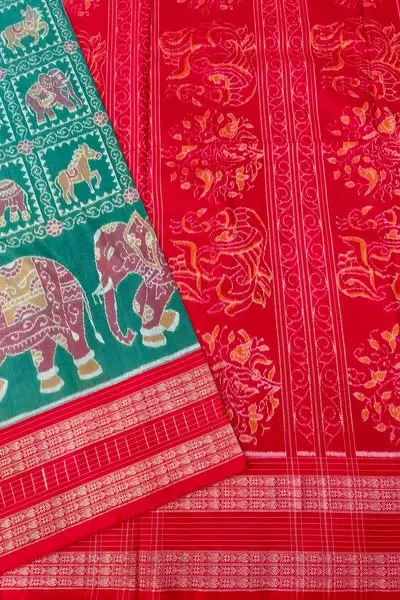 HAATHI SAVARI BANDHA SAREE-SEAGREEN