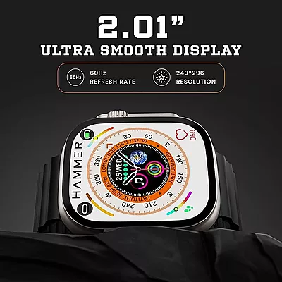 HAMMER Ultra Classic 2.01" Always on Display, Bluetooth Calling Smart Watch, Wireless Charging, 1 Extra Strap, Raise to Wake, in-Built Games