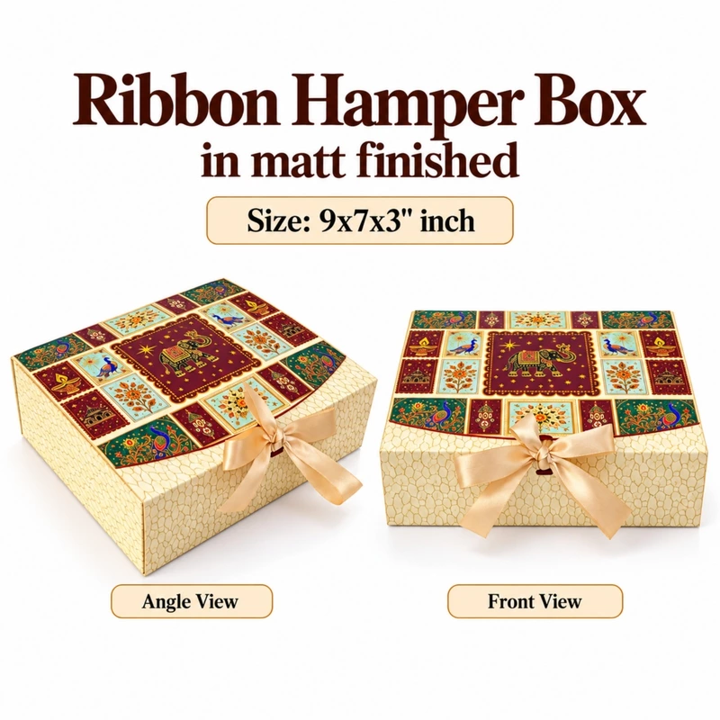 Ribbon Hamper Box - Matt Finish - 9x7x3 Inch