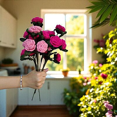 Triple-Blossom Rose Flower Stem