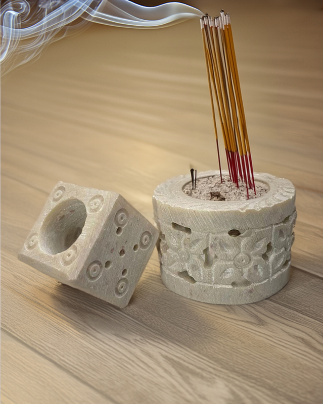 Hand Carving Soapstone Incense Stick Multi Round Holder