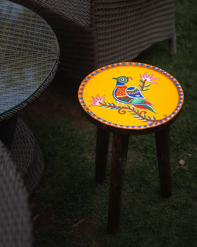 Hand-Painted Madhubani Art Bird Stool – Yellow