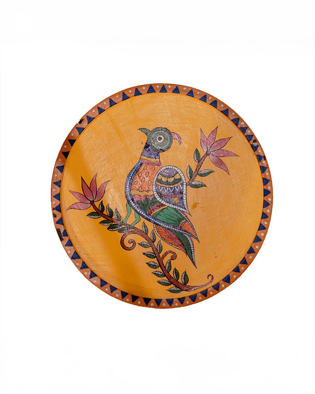 Hand-Painted Madhubani Art Bird Stool – Yellow