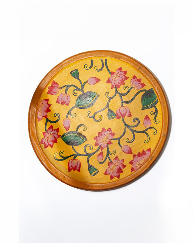 Hand-Painted Pichwai Art Lotus Flower Stool – Yellow