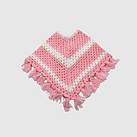(6-12 months) Kids Handknitted Woolen Poncho, Pink and White Striped
