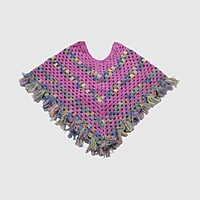 (3-4 Years) Handknitted Woolen Kids Poncho, Pink and Multicolour