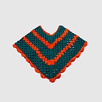 (3-4 Years) Handknitted Woolen Kids Poncho, Teal and Orange