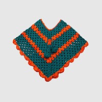 (3-4 Years) Handknitted Woolen Kids Poncho, Teal and Orange