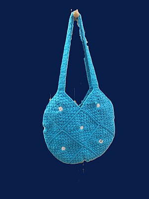 Handknitted Wool Tote Bag Blue