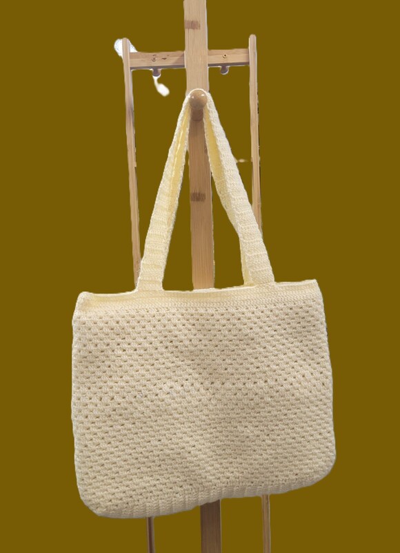 Handknitted Wool Tote Bag Cream