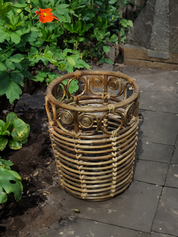 Handmade Bamboo Cane Basket with Swirl Design