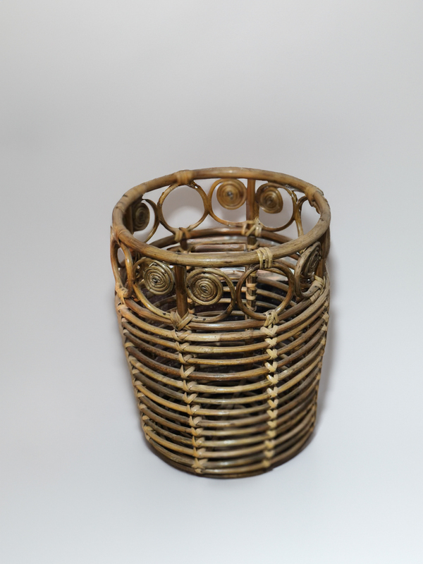 Handmade Bamboo Cane Basket with Swirl Design