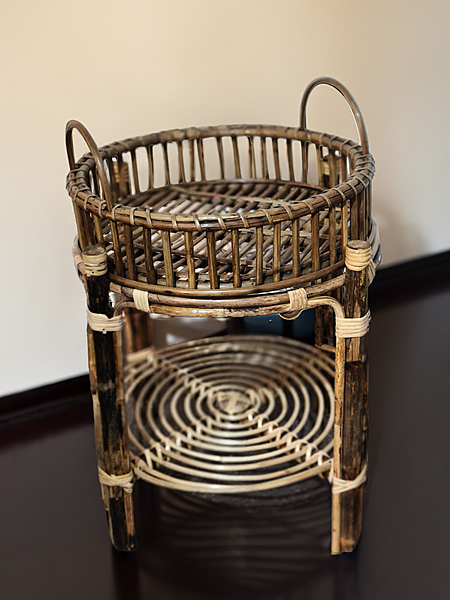 Handmade Bamboo Cane Two-Tier Plant Stand or Side Table