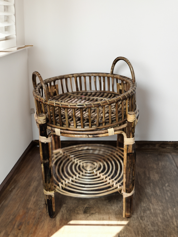 Handmade Bamboo Cane Two-Tier Plant Stand or Side Table