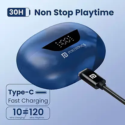Portronics Harmonics Twins 28 TWS – Blue Buds offer superior sound quality, ergonomic design, and seamless connectivity. Enjoy immersive audio and a comfortable fit for all-day listening.