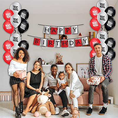Make Your 25th Birthday Celebration Extra Special With Our Combo Kit Of 30pcs Printed Balloons And A Banner Pack Of 31pcs