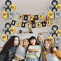 The Magic Balloons- Make Your 60th Birthday Celebration Extra Special With Our Combo Kit Of 30pcs Printed Balloons And A Banner Pack Of 31pcs