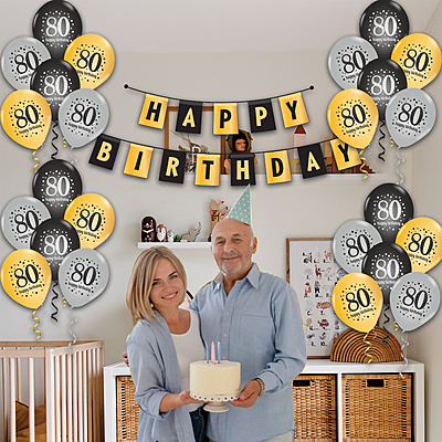 The Magic Balloons- Make Your 80th Birthday Celebration Extra Special With Our Combo Kit Of 30pcs Printed Balloons And A Banner Pack Of 31pcs
