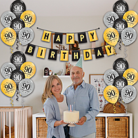 The Magic Balloon- Happy 90th Birthday Combo Kit with 30pcs Printed Balloons 1 Banner Pack of 31pcs