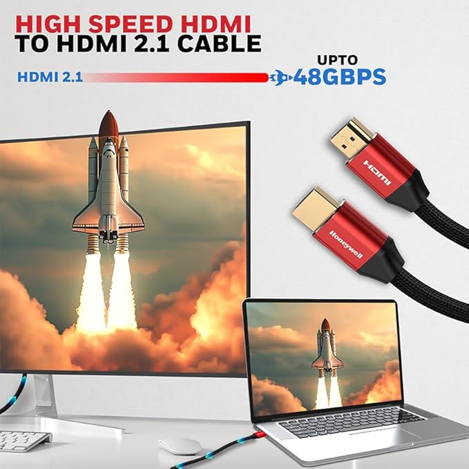 Honeywell HDMI Cable 2.1 with Ethernet, 8k@60Hz, 4K@120Hz UHD Resolution, (9.8ft/3M), 48 GBPS Transmission Ultra High Speed, Dolby DTS, eARC, 3D,Male-