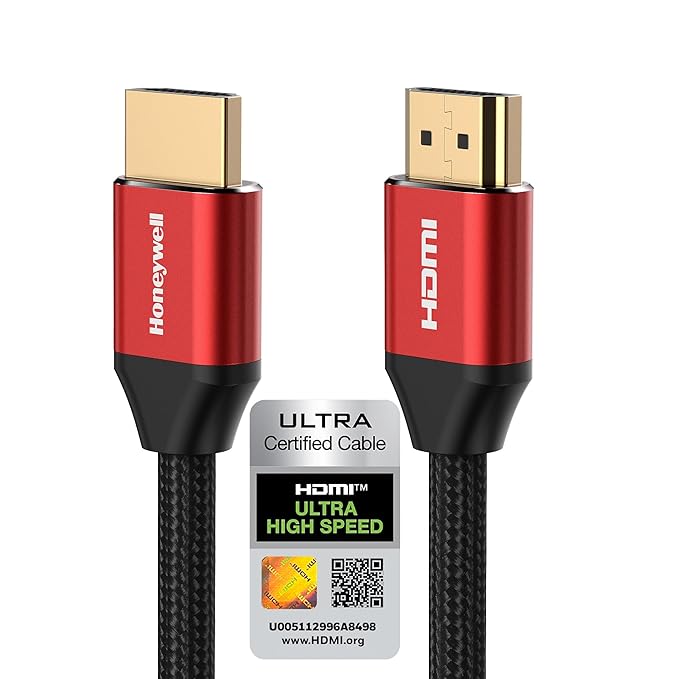 Honeywell HDMI Cable 2.1 with Ethernet, 8k@60Hz, 4k@120Hz UHD Resolution, 5 Mtr(16.4ft), 48 GBPS Transmission Ultra High Speed, Dolby DTS, eARC,3D