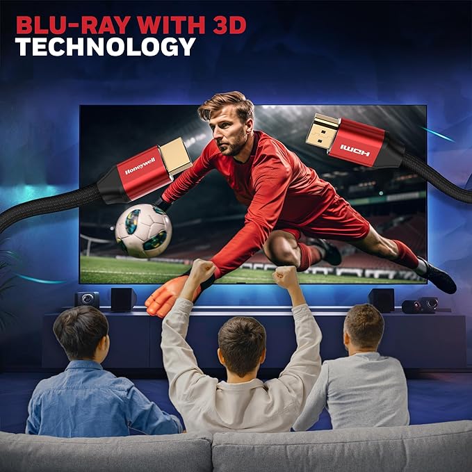 Honeywell HDMI Cable 2.1 with Ethernet, 8k@60Hz, 4k@120Hz UHD Resolution, 5 Mtr(16.4ft), 48 GBPS Transmission Ultra High Speed, Dolby DTS, eARC,3D