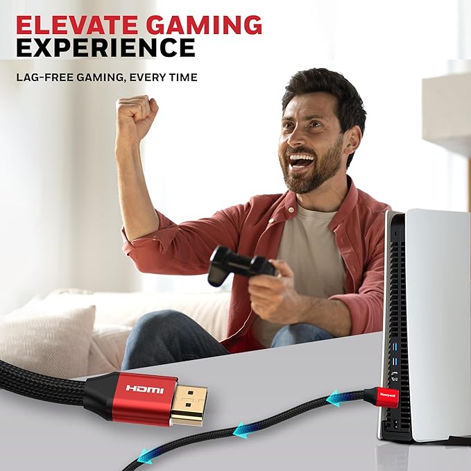 Honeywell HDMI Cable 2.1 with Ethernet, 8k@60Hz, 4k@120Hz UHD Resolution, 5 Mtr(16.4ft), 48 GBPS Transmission Ultra High Speed, Dolby DTS, eARC,3D