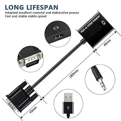 VGA to HDMI Converter Adapter 1080P (Male to Female) for Computer, Desktop, Laptop, PC, Monitor, Projector