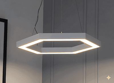 LED Hanging Light 50x70mm 12Ft Hexagon - 120W White Body (WW)