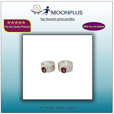 Silver Toe Ring, Metti with Red Enamel Flower Design Silver Toe Ring, Metti with Red Enamel Flower Design