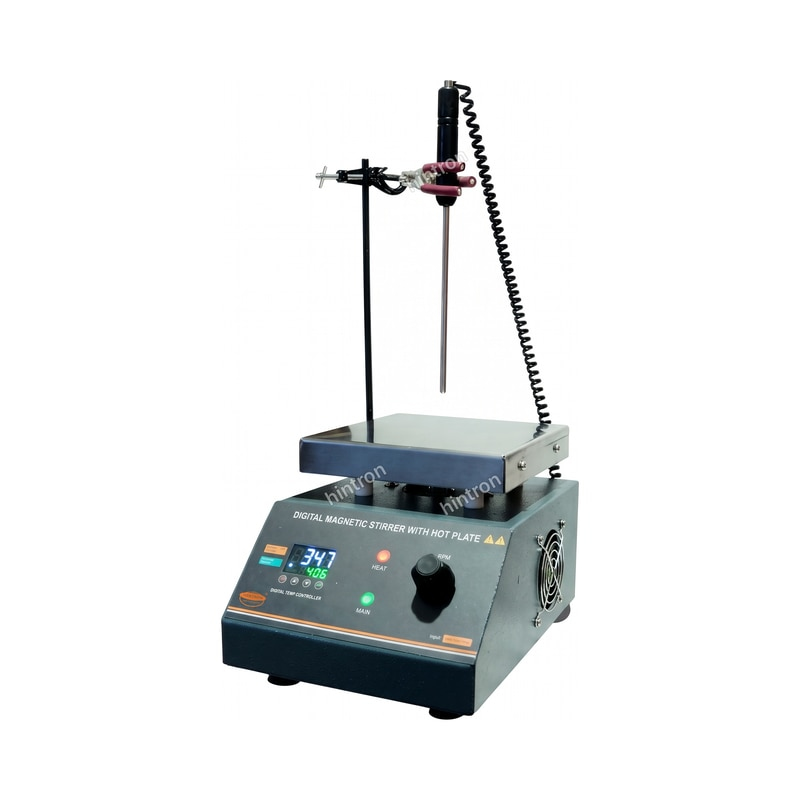 Hintron HTN-MG111 digital magnetic stirrer with hot plate and PT100 sensor, front view