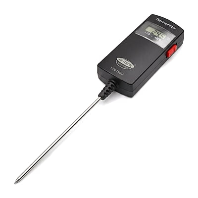 Hintron HTN-TM016 digital thermometer with fixed stainless steel probe, angled view