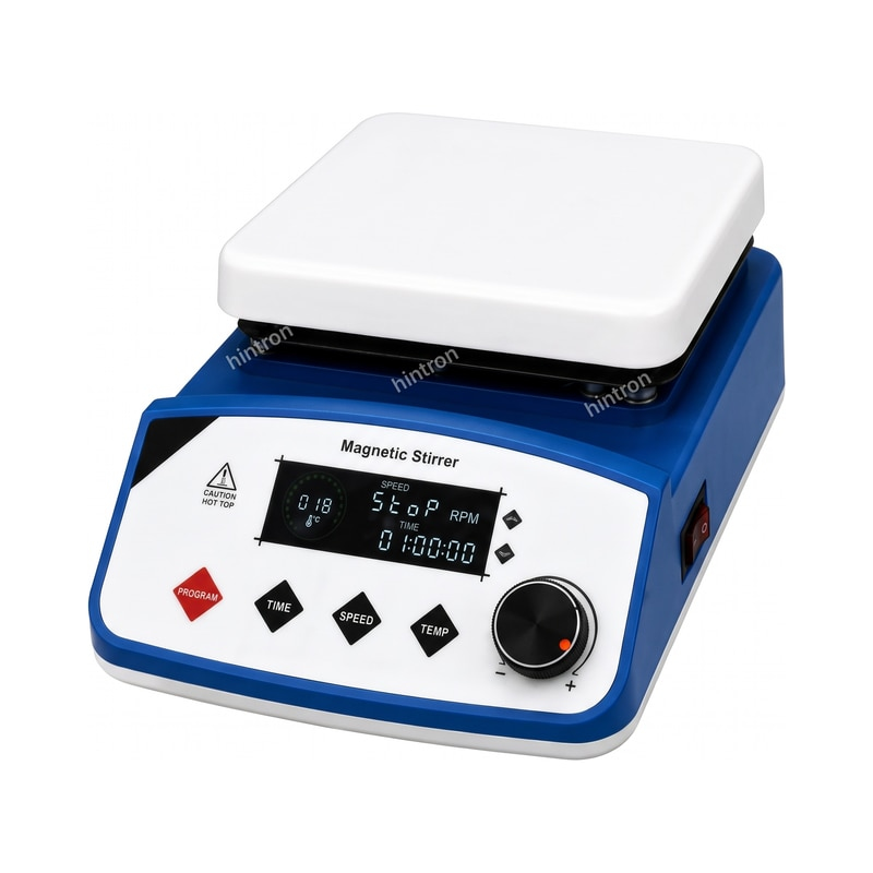 Hintron HTN-MG121 digital magnetic stirrer with ceramic hot plate, front view