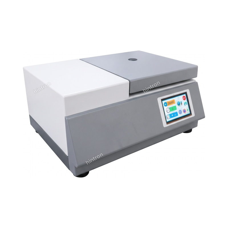 Hintron HTN-CF201 refrigerated centrifuge with touch screen, isometric view