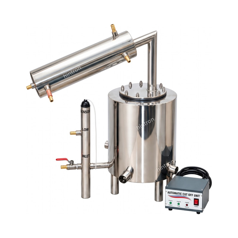 Hintron HTN-WD001 stainless steel water distillation unit, isometric view
