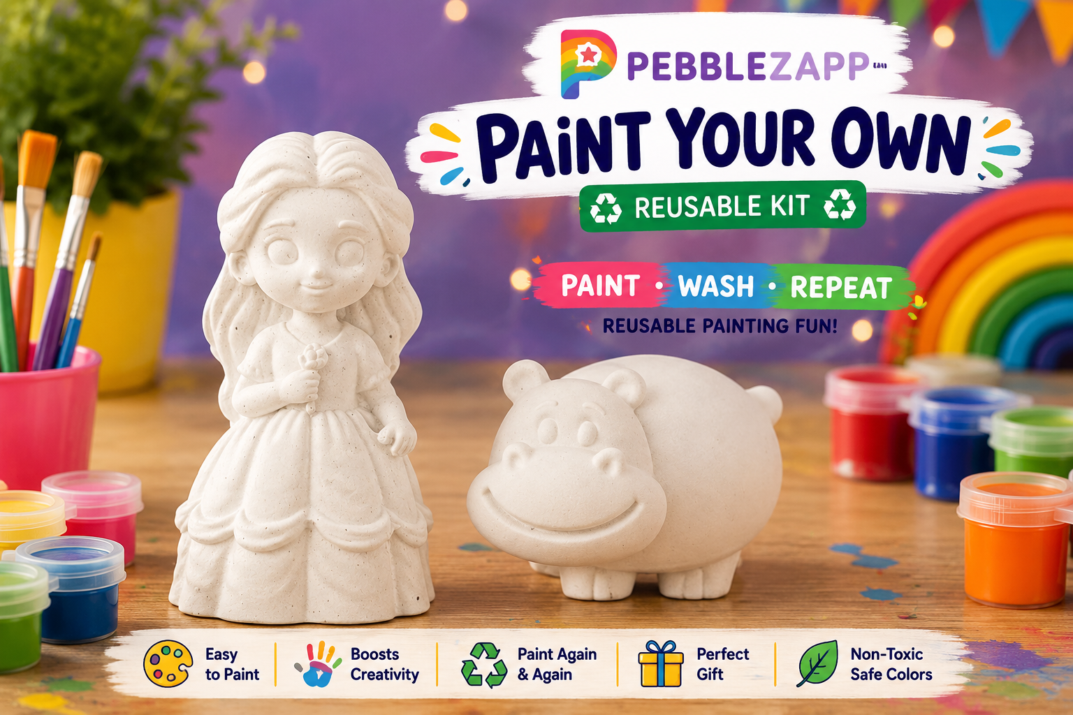 Reusable Hippo + one princess DIY Painting Kit