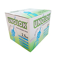 HMD Unolok Syringe 2.5ml 26G x 1.5 Inch Needle | Luer Lock Sterile Disposable Syringe | Box of 100