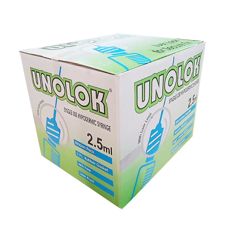 HMD Unolok Syringe 2.5ml 27G x 1.5 Inch Needle | Luer Lock Sterile Disposable Syringe | Box of 100