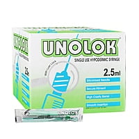 HMD Unolok Syringe 2.5ml 24G x 1 Inch Needle | Luer Lock Sterile Disposable Syringe | Box of 100