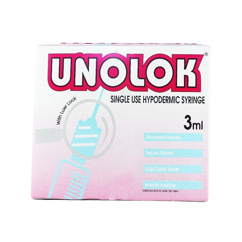HMD Unolok Syringe 3ml 26G x 1.5 Inch Needle | Sterile Luer Lock Disposable Syringe | Box of 100