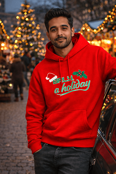 Unisex Red Holiday Graphic Printed All-Weather Hoodie