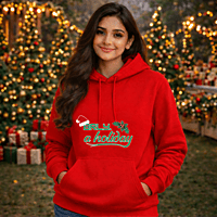 Unisex Red Holiday Graphic Printed All-Weather Hoodie