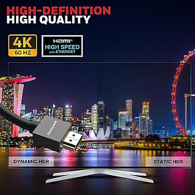 Honeywell HDMI Cable v2.0 with Ethernet, 3D/4K@60Hz Ultra HD Resolution, 2 Mtr, 18 GBPS Transmission Speed, High-Speed, Compatible with all HDMI Devic