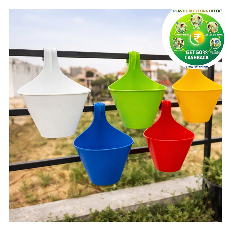 Single Hook Pot | 8 Inch Plastic Hanging Planter (Multi-Color)
