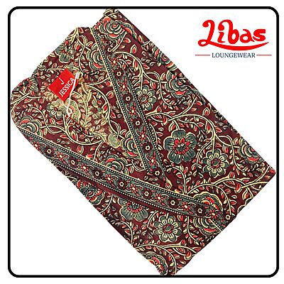 Brown and grey cotton house coat robe with floral prints from Libas loungewear-HC055