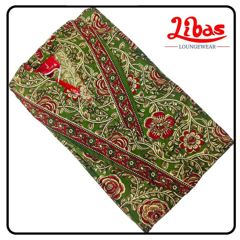 Dark green and red cotton house coat robe with floral prints from Libas loungewear-HC058 Dark green and red cotton house coat robe with floral prints from Libas loungewear-HC058