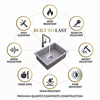 Quartz Edge Single Bowl Sink (Smokey Grey)