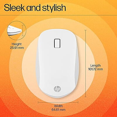 HP 410 Slim White Bluetooth Mouse/Bluetooth 5 connection/12 Month Battery life/1000-2000 dpi Multi-Surface Sensor/Compact and Ambidextrous Design